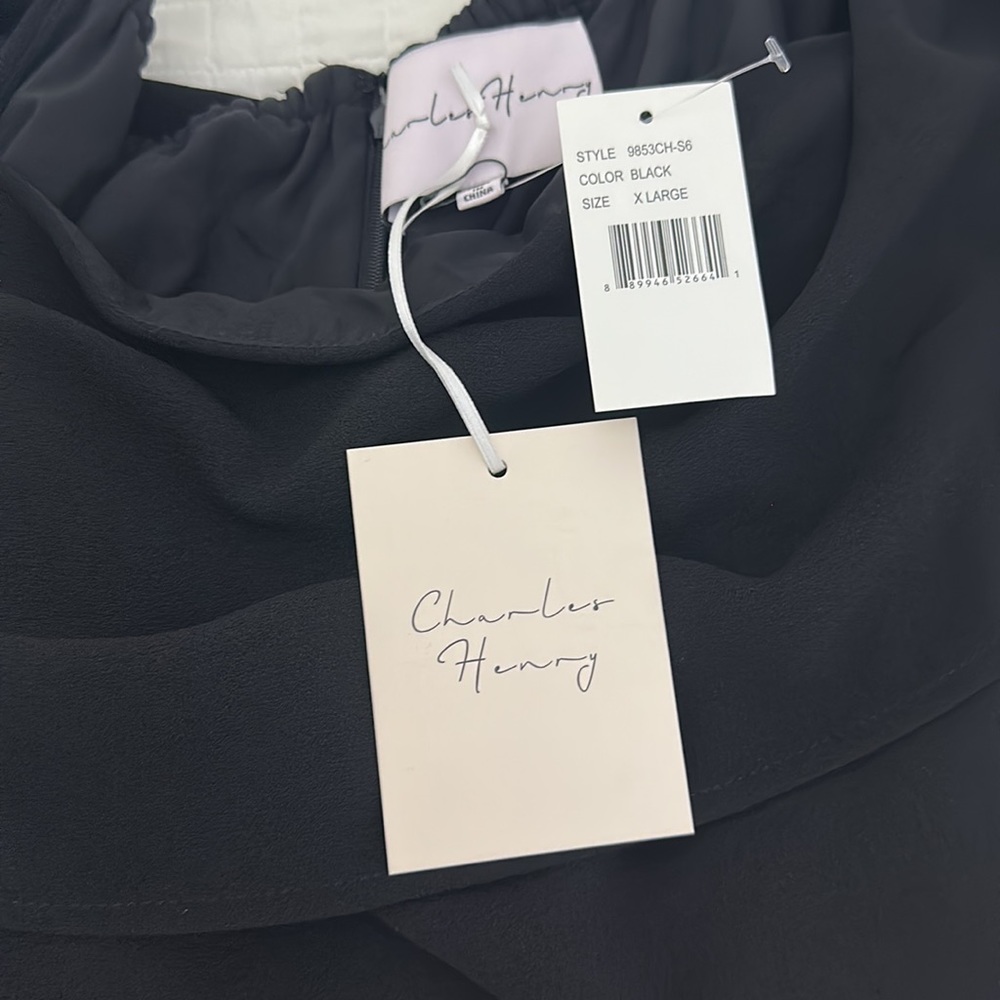 Charles Henry Strapless Dress Size S P Black Mini Above Knee Length Ruffle Top - Picture 5 of 8